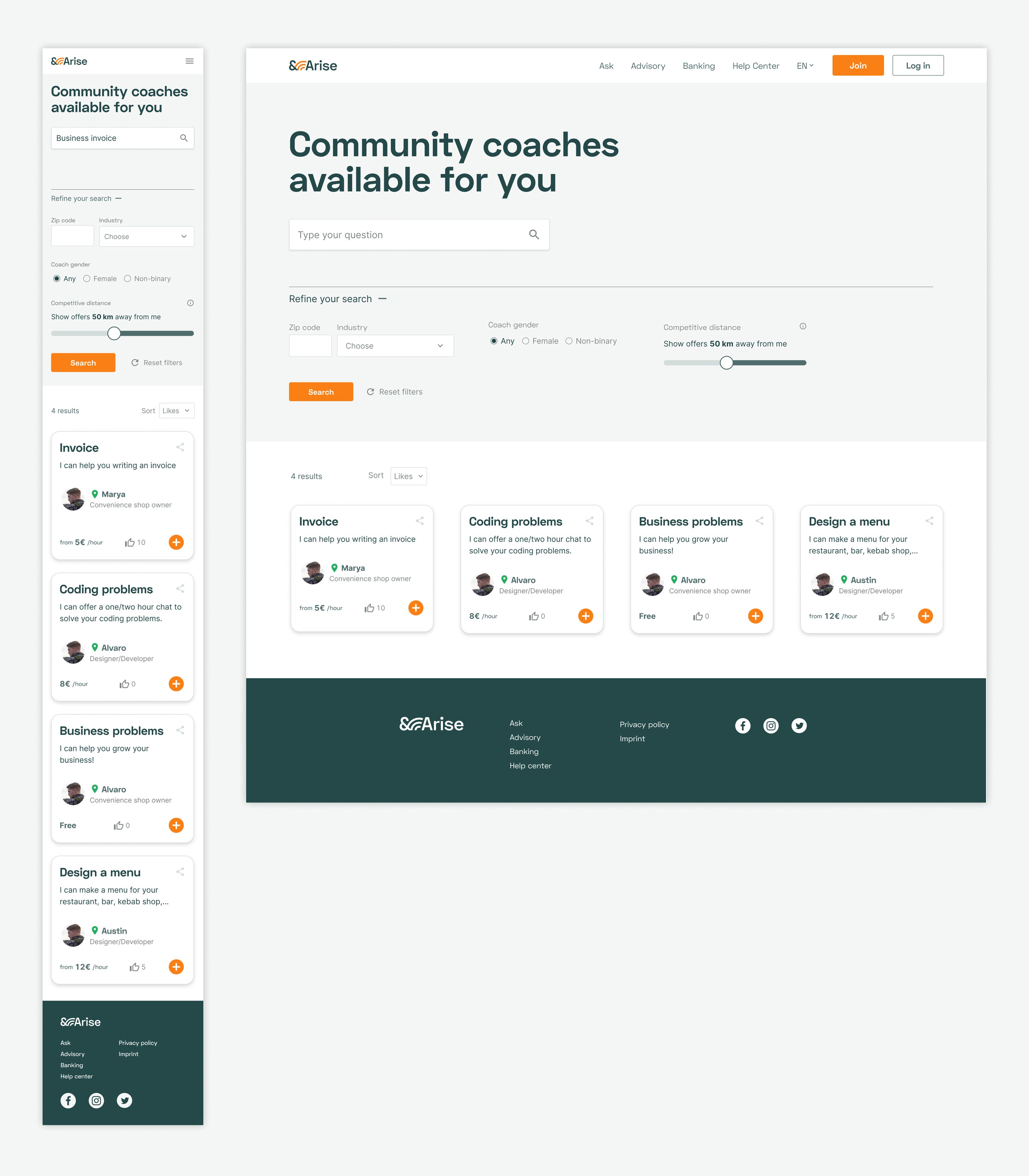 &arise ask and job offers section, ux ui design, figma