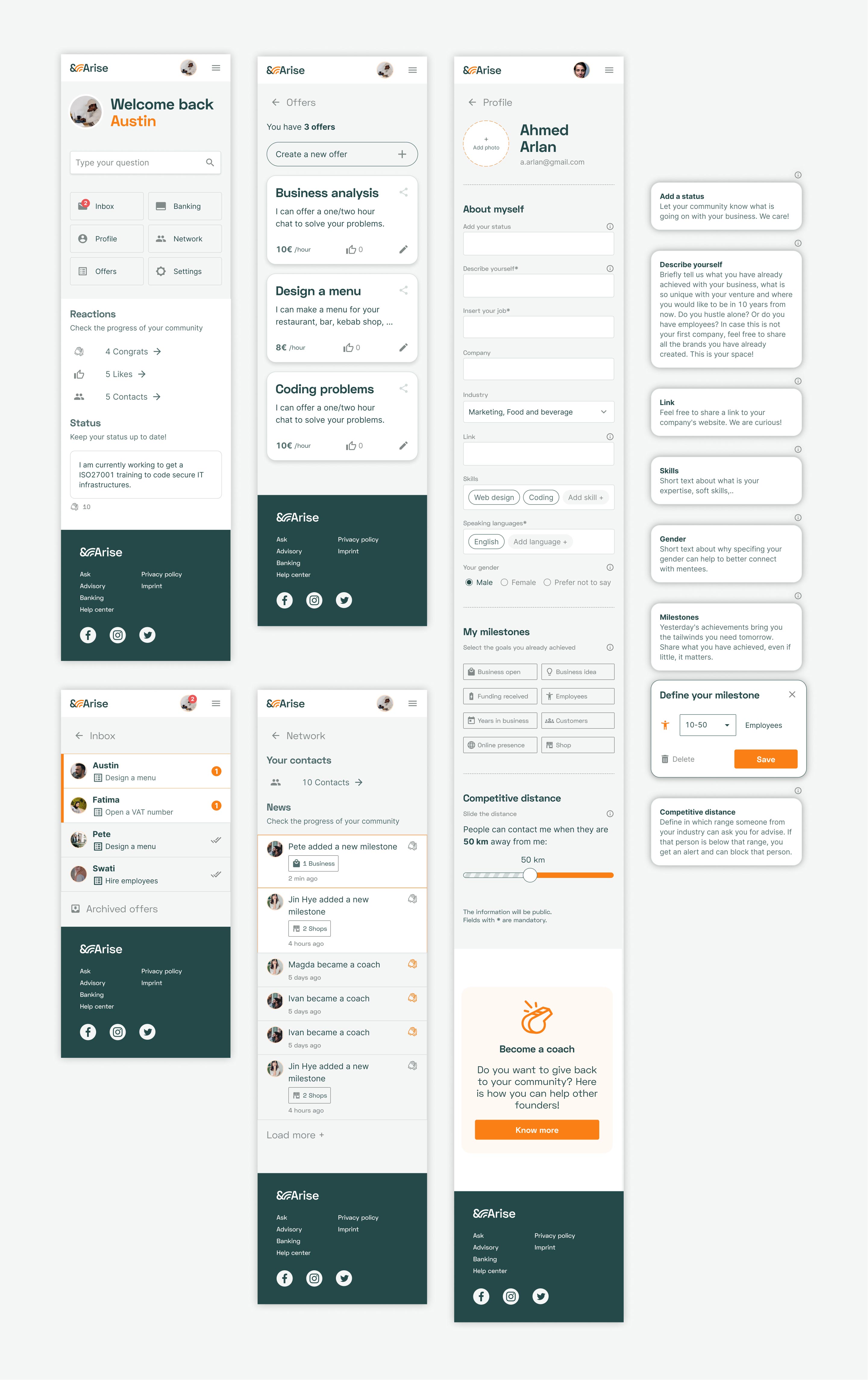 &arise personal page, dashboard, mobile, web app, ux ui design, figma