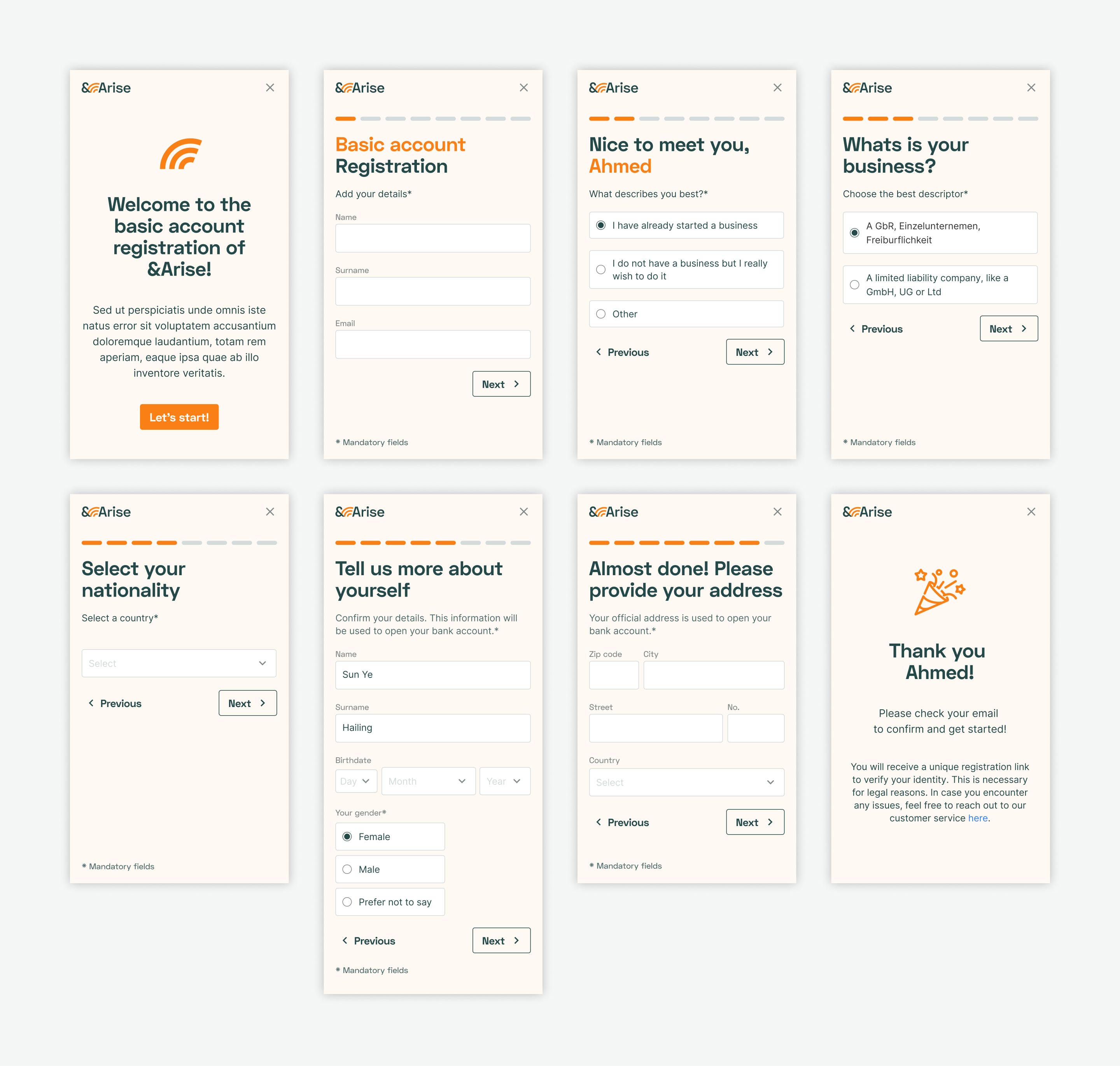 &arise registration page, ux ui design, figma