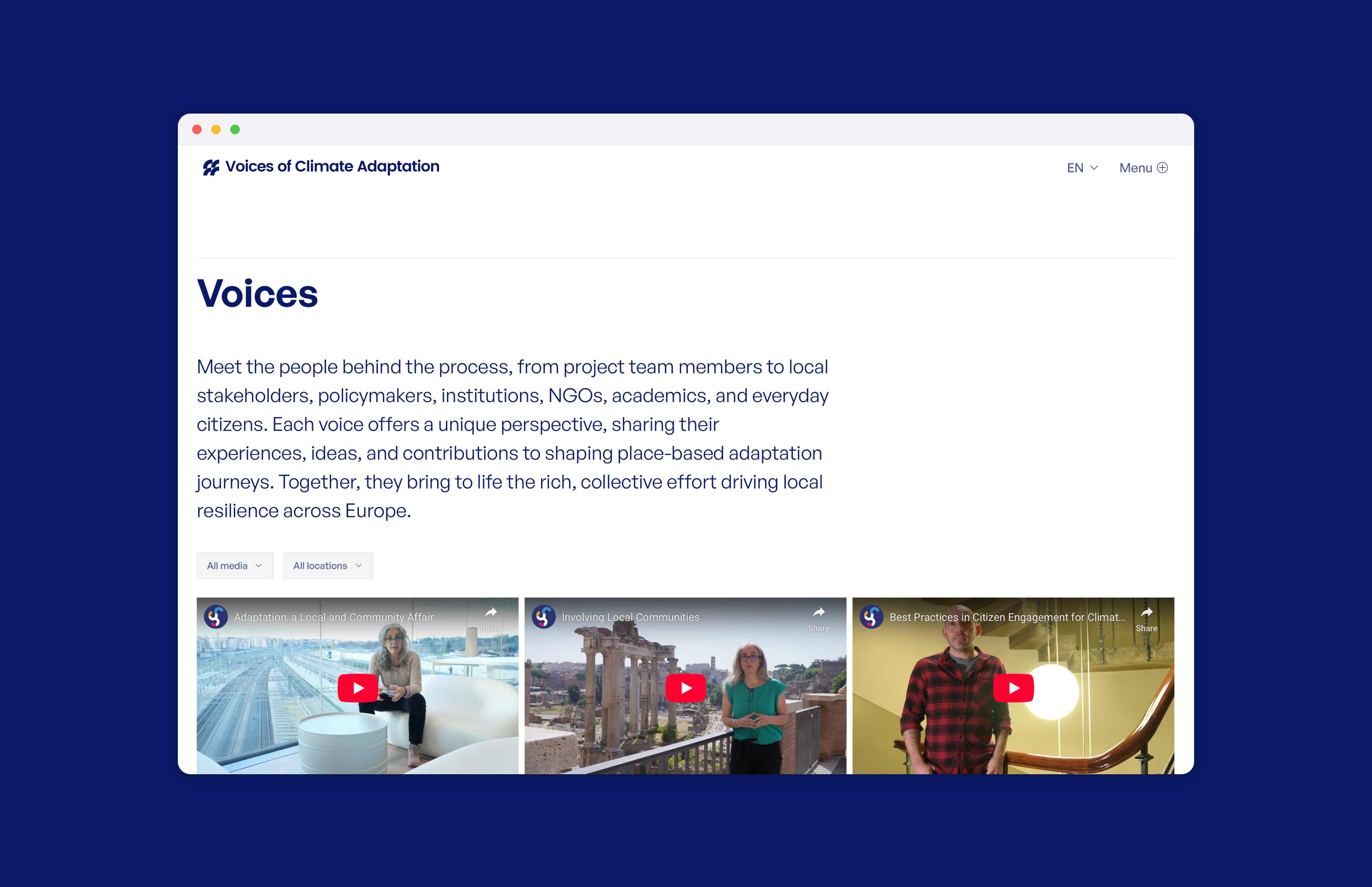 page dedicated to the interviews