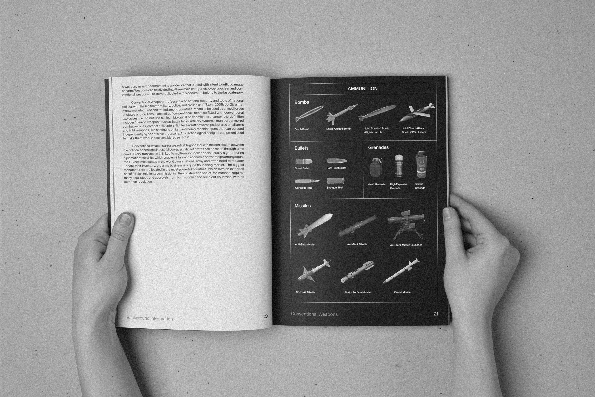 thesis graphic design editorial weapons cinzia bongino bw pages font