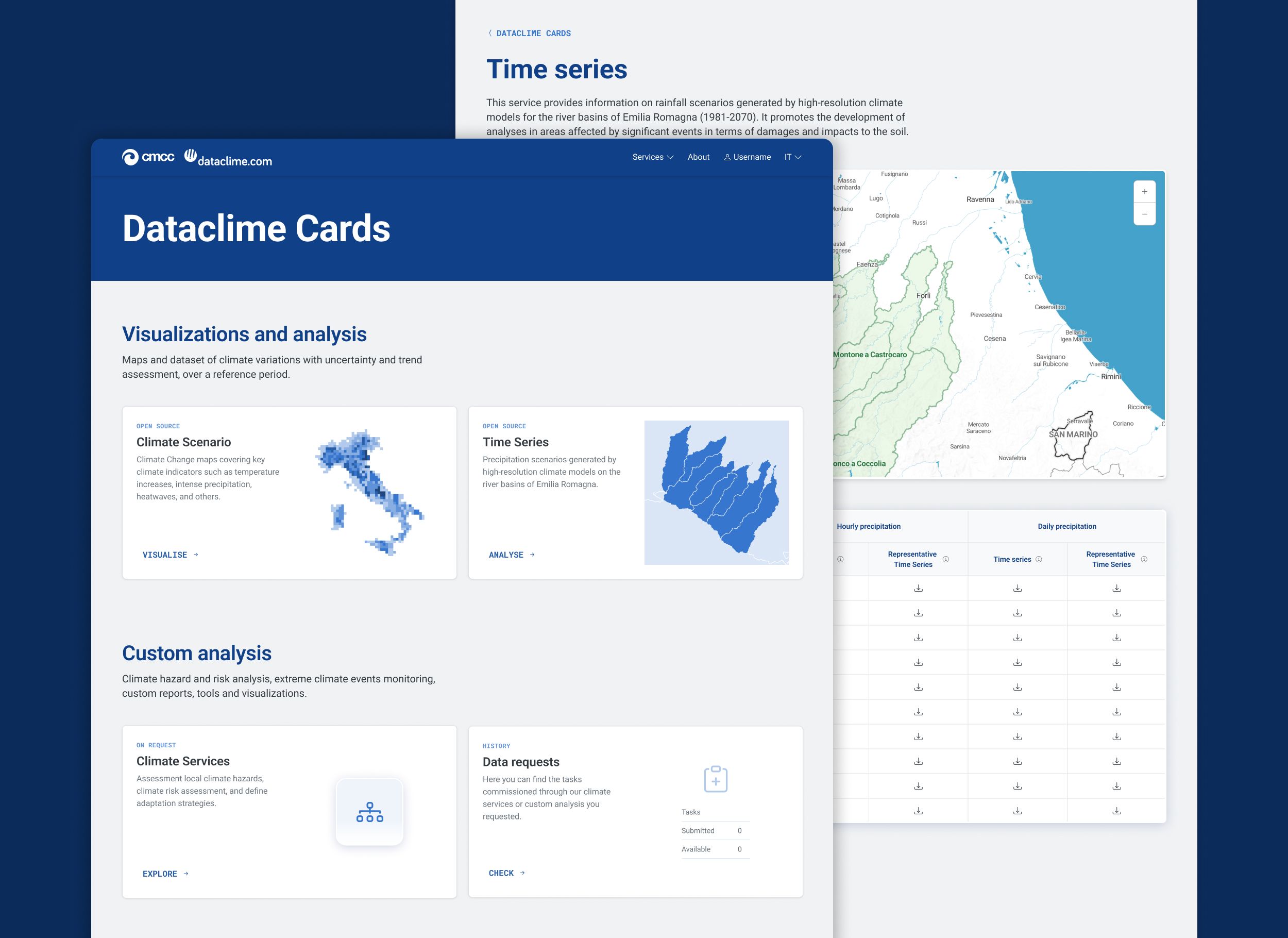 ux/ui design for a climate datat platform created by the CMCC Foundation
