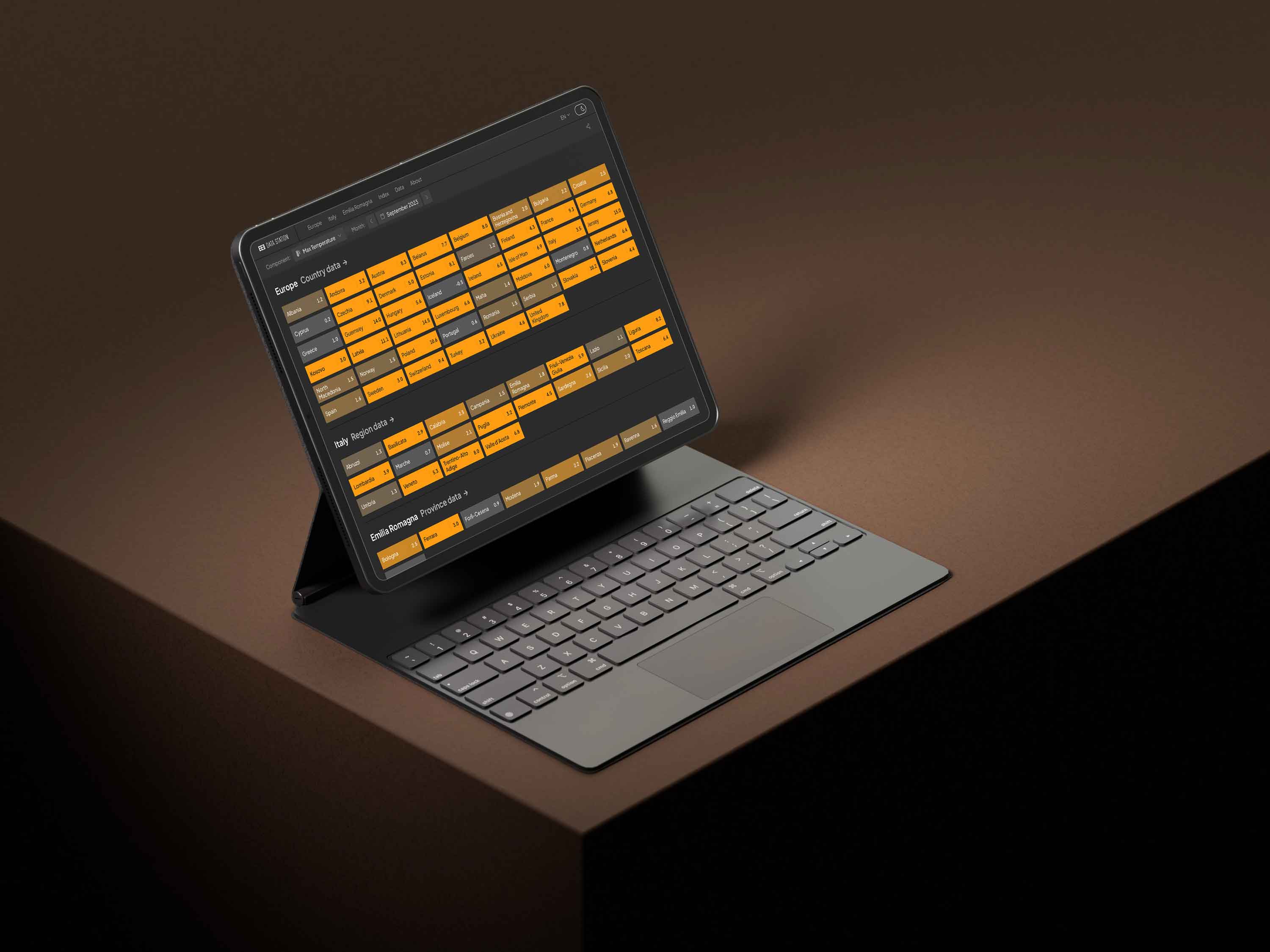 values of extreme weather events registered in Europe