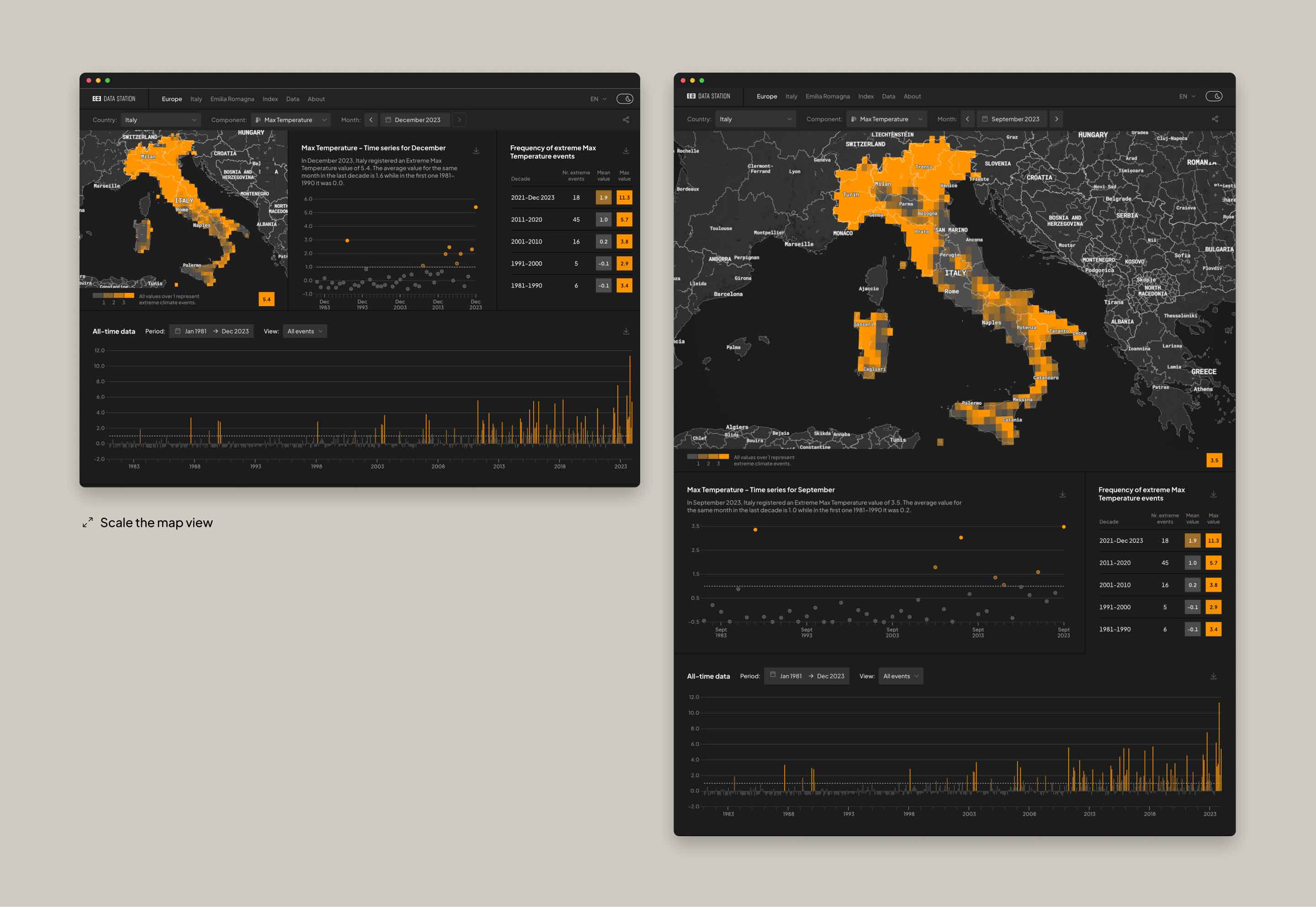 the map view can be scaled