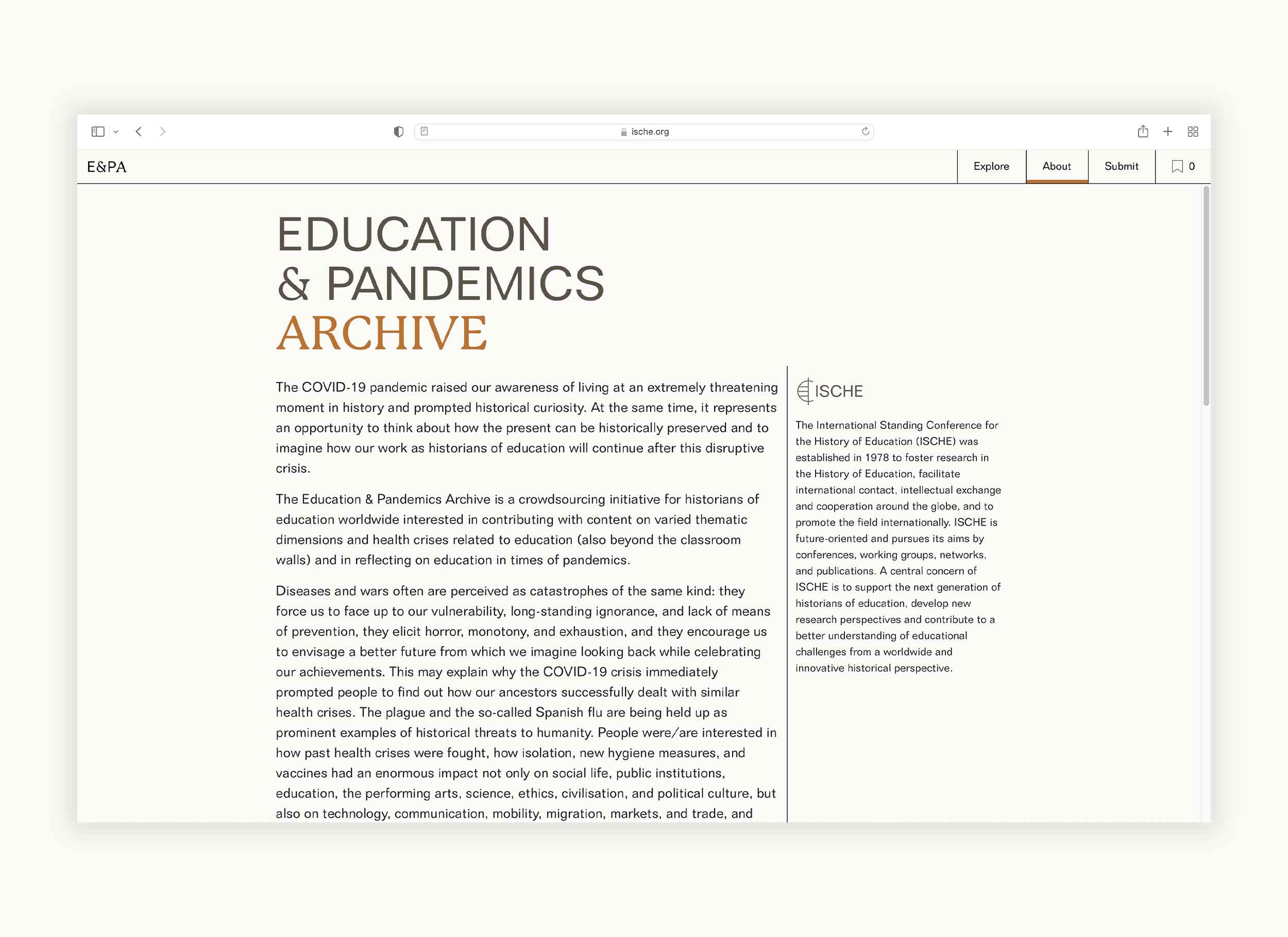 archive, homepage, ische, education, pandemics, covid-19