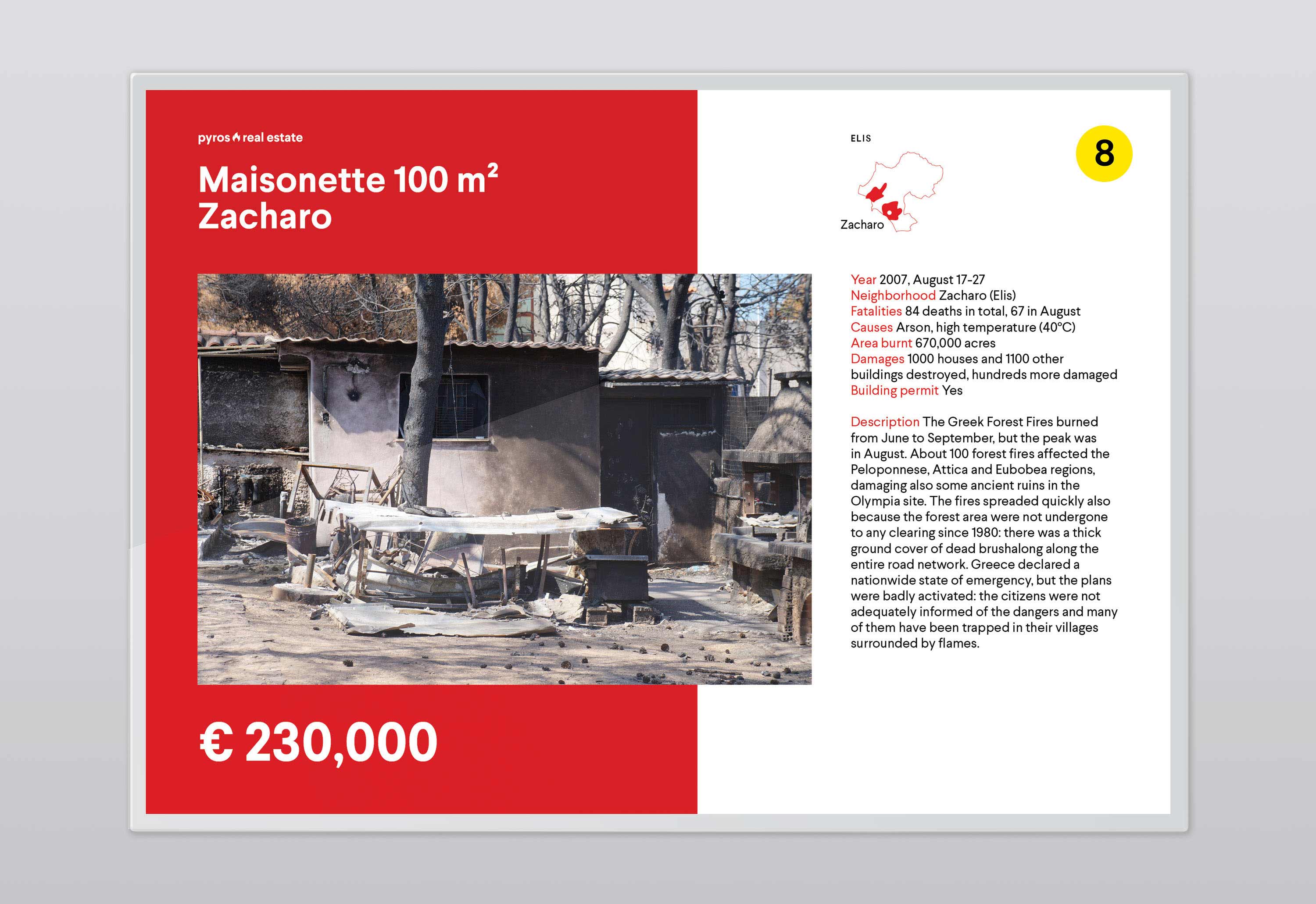 pyros-real-estate-agency-information-design-exhibition-installation-flyer-fictional-wildfire-greece