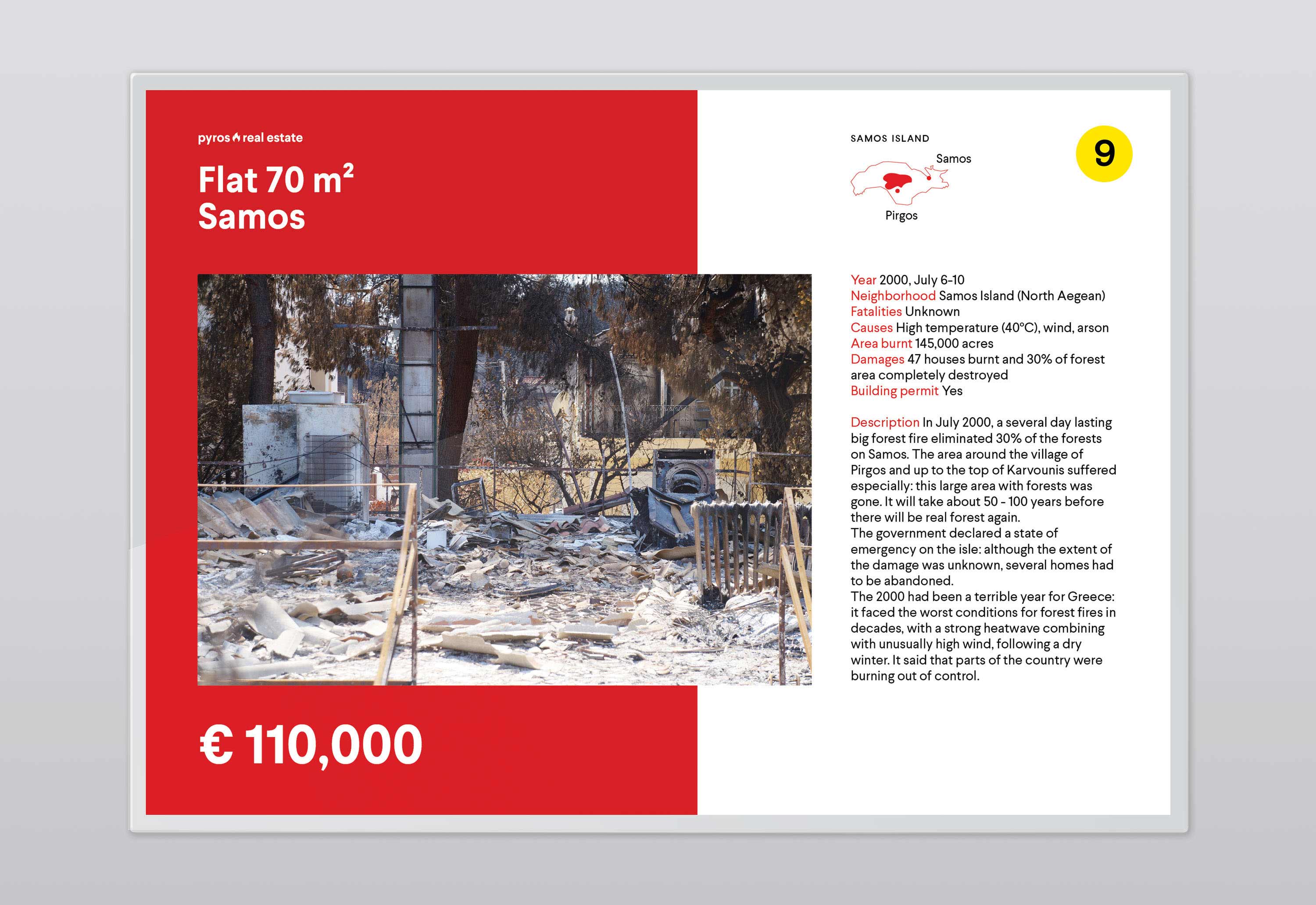 pyros-real-estate-agency-information-design-exhibition-installation-flyer-fictional-wildfire-greece